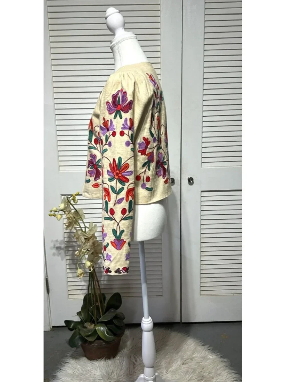 NWT Anthropologie Women's Floral Embroidered Dolan Linen Jacket Size S 3235 - Picture 5 of 16